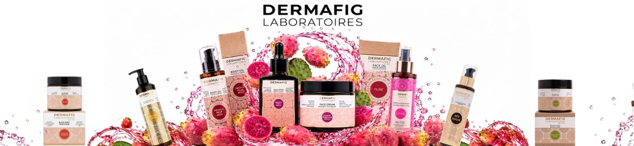 The Dermafig Laboratoires collection: face oil, serum, creams, body oil, hair oil and perfumed mist among prickly pear fruit